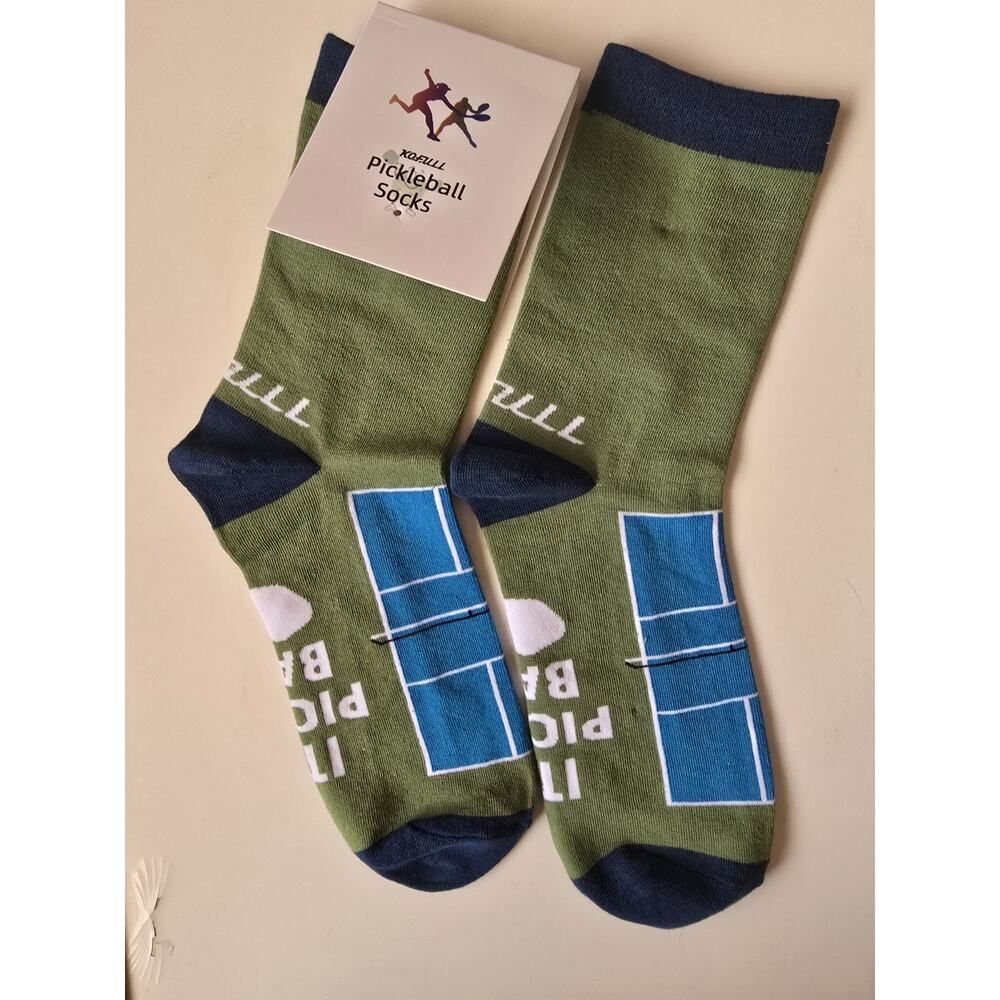 Unisex Pickleball Crew Socks Golf Tennis Running Hiking 2-Pairs (Green)